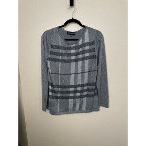 Jones New York Signature Womens Metallic Gray Long Sleeve Top XL Rayon striped